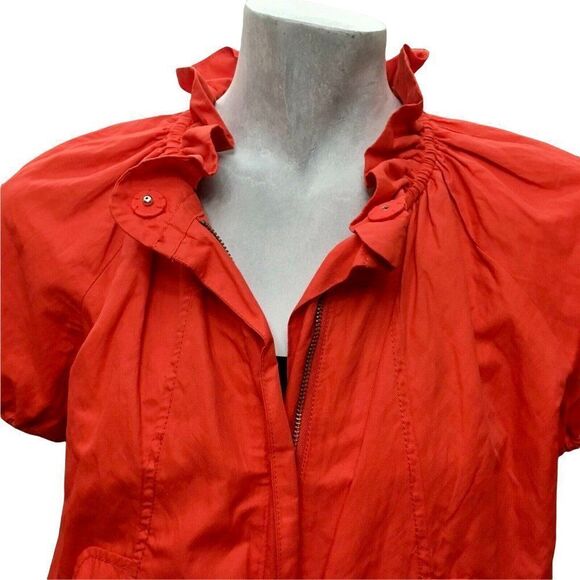 Kenneth Cole Womens Red Short Sleeve Zipper Ruffle-Collar Shrug Jacket - Picture 4 of 8